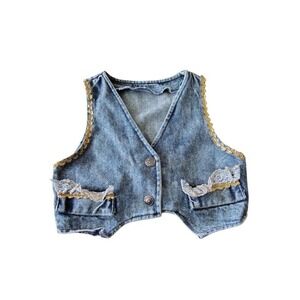 Vintage 90s denim acid bedazzled vest girls 4